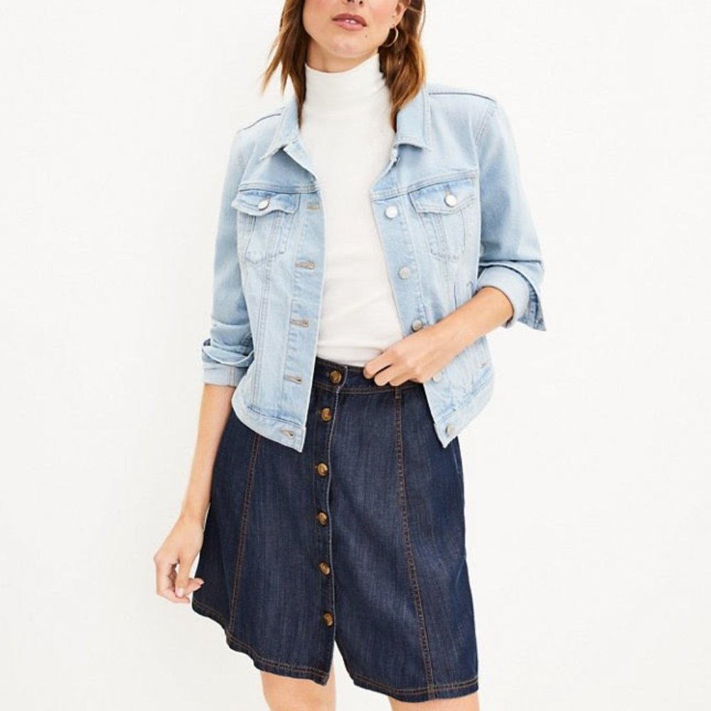 Loft Tencel Linen Chambray Button Pocket Denim Skirt Size 4P NWT Petite Capsule